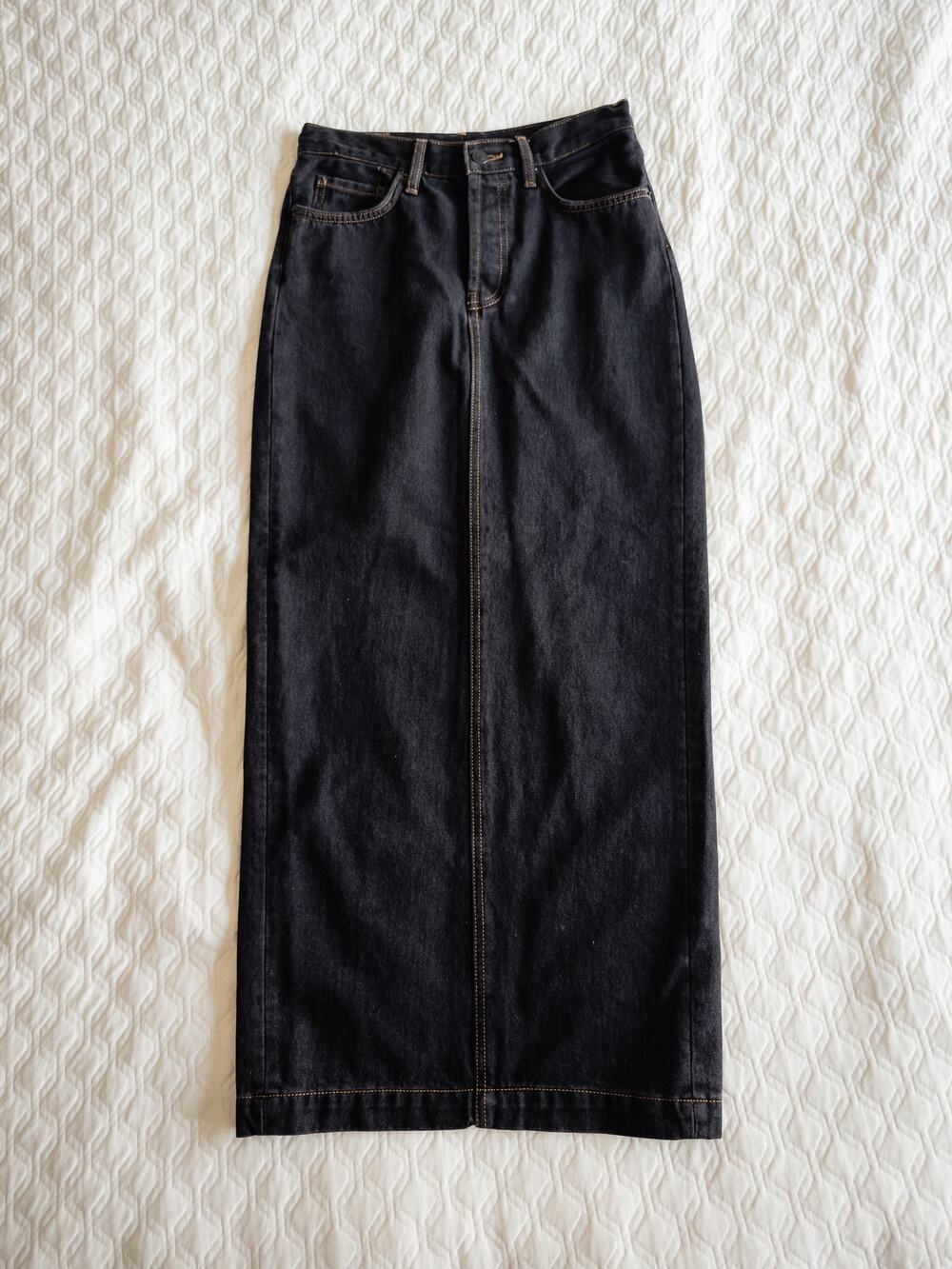 WARDROBE.NYC Wardrobe High-waisted maxi long Black Dark Wash Denim skirt Sz 26